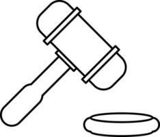 Gavel And Sound Block Icon In Black Line Art. vector