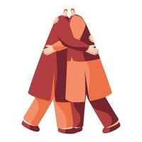 Muslim Men Hugging Each Other on White Background. vector