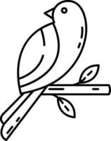 Bird Sitting On A Branch Icon In Black Line Art. vector