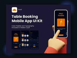 Table Booking Mobile App UI Kit Including As Sign In, Sign Up, Menu and Reserved Table Details For Responsive Website. vector