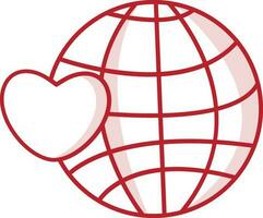 Globe with heart made by red line art. vector