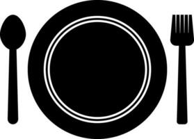 Plate with spoon and fork in black color. vector