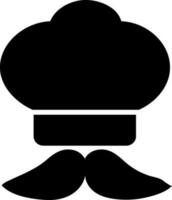 Flat style, Black illustration of chef hat with mustache. vector