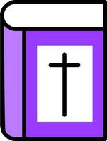Biblia libro icono en púrpura y blanco color. vector