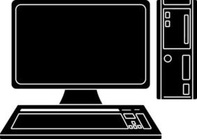 Black and white computer and cpu. Glyph icon or symbol. vector