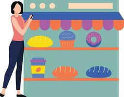 Girl is buying food online. vector