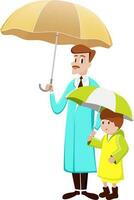 ilustración de padre y hijo en impermeable vector