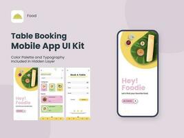 Table Booking Mobile App UI Kit Including As Sign In, Sign Up, Menu and Reserved Table Details For Responsive Website. vector