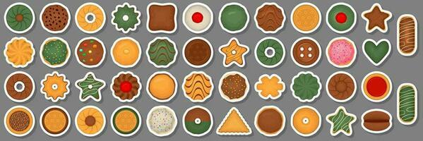 gran juego de galletas caseras de diferentes sabores en galletas de pastelería vector