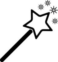 Black and white icon of magic wand in illustration. vector