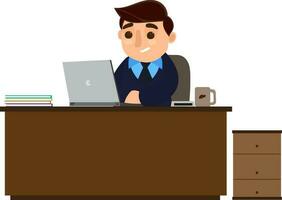 Businessman working on computer in office. vector