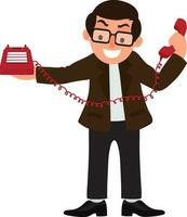 Illustration of cheerful businessman with telephone. vector