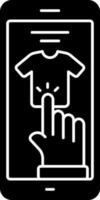 Hand Click T-Shirt For Online Shopping Black And White Icon. vector