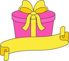Blank Curly Ribbon With Gift Box Element In Pink And Yellow Color. vector