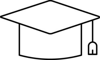 Black Lineal Style Graduation Cap Icon. vector