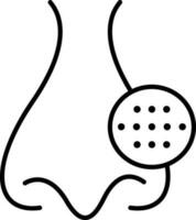 Blackhead On Nose Icon In Line Art. vector