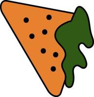 Dripping Ketchup Nacho Chips Icon In Orange And Green Color. vector