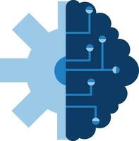 Flat Brain With Cogwheel Icon In Blue Color. vector