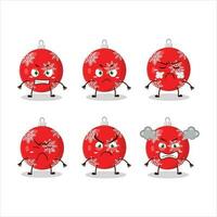 Christmas ball red cartoon character with various angry expressions vector