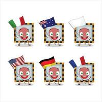 Emergency button cartoon character bring the flags of various countries vector