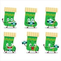 Photographer profession emoticon with green christmas socks cartoon character vector