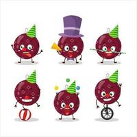 Cartoon character of christmas ball dark purple with various circus shows vector