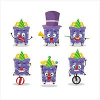 dibujos animados personaje de púrpura Navidad regalo con varios circo muestra vector