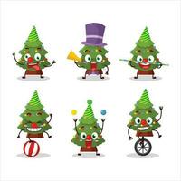 Cartoon character of green christmas tree with various circus shows vector