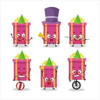 Cartoon character of pink christmas gift with various circus shows vector