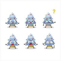 Cartoon character of blue christmas tree with what expression vector