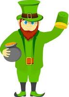 Leprechaun man holding Money pot in his hand. vector