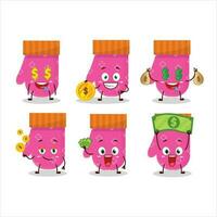 Pink gloves cartoon character with cute emoticon bring money vector