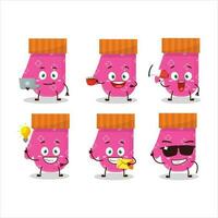 Pink gloves cartoon character with various types of business emoticons vector