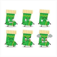 Green christmas socks cartoon character with various angry expressions vector