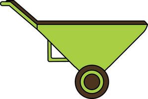 Green color with stroke of wheelbarrow icon for agriculture. vector