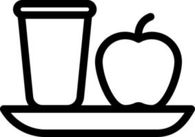 Drink glass with apple on plate icon in line art. vector