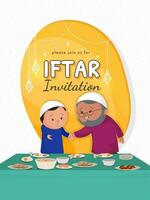 Man inviting little boy for iftar party celebration. vector