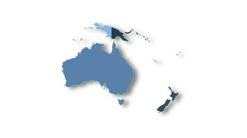 Politic map of Oceania appears and disappears in blue colors isolated on white background. Oceania map showing different countries. Continent map. video