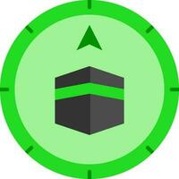 Flat Style Kaaba Direction Finder Compass Icon In Green And Black Color. vector