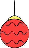 Isolated Hand Drawn Stripy Bauble Icon In Red And Yellow Color. vector