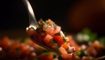 Fresh gourmet vegetarian salad with organic sliced tomato and parsley generated by AI photo