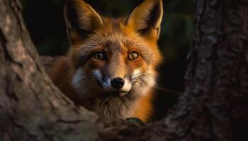 Red fox, a cute mammal, looking at camera in wilderness generated by AI photo