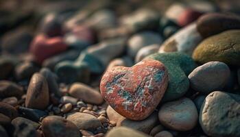 amor en naturaleza corazón conformado Guijarro simboliza romance en línea costera generado por ai foto