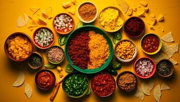 A colorful collection of spices and herbs for healthy cooking generated by AI photo