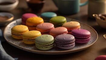 A gourmet French macaroon stack, a colorful indulgence of sweetness generated by AI photo