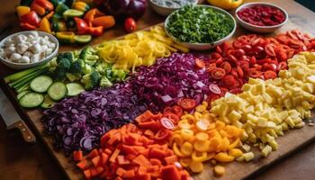 fresco, sano ensalada con orgánico verduras y multi de colores campana pimientos generado por ai foto