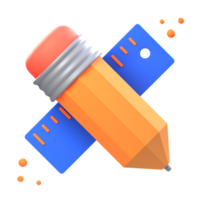 3D ruler and pencil illustrations render of essential tools for precise measurements and creative expression. Perfect for measuring, drawing, and bringing your ideas to life. png