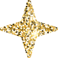 Star sparkle shiny gold glitter shape design element. Golden color dust texture form for holiday decoration, flyer, poster, greeting card, background, wallpaper. Shiny paint Birthday illustration. png