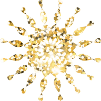 Snowflake shiny gold glitter shape design element. Golden color dust texture form for holiday decoration, flyer, poster, greeting card, background, wallpaper. Shiny paint form Birthday illustration. png