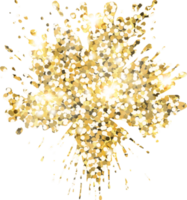 Abstract shiny gold glitter splash design element. Golden color dust texture stain for holiday decoration, flyer, poster, greeting card, background, wallpaper. Shiny paint stroke fashion illustration. png